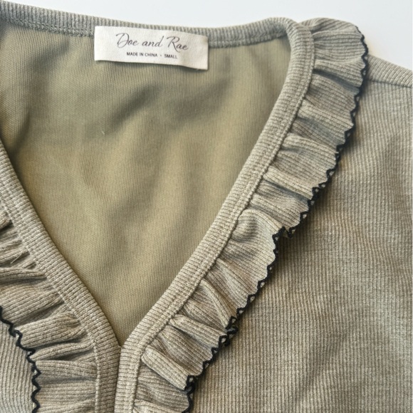 Gray Ruffled V-Neck Top - Picture 2 of 6